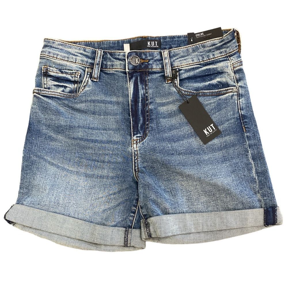 NWT Kut From The Kloth Chloe Boyfriend Shorts Size 4 High Waist Adjustable Hem